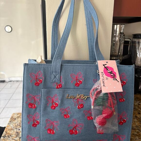 Betsey Johnson Handbags - Luv Betsey by Betsey Johnson Denim Cherry Tote + Charm